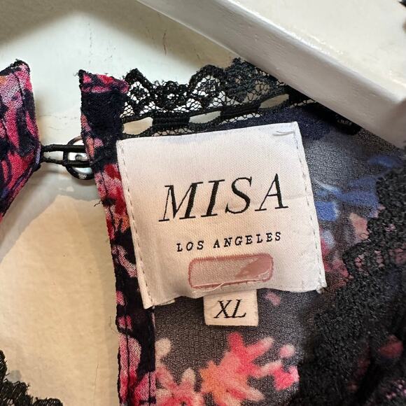 MISA Divya Floral Blouse Bell Sleeves Retro Lace Sheer Black Pink Purple XL - Picture 6 of 13